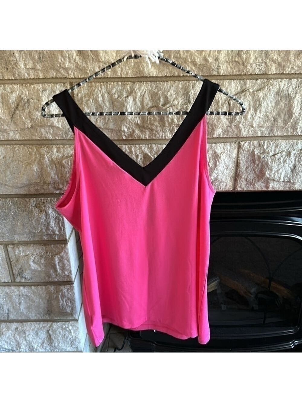 *5 for $45* Worthington v-neck/back tank blouse pink black large - Picture 4 of 6